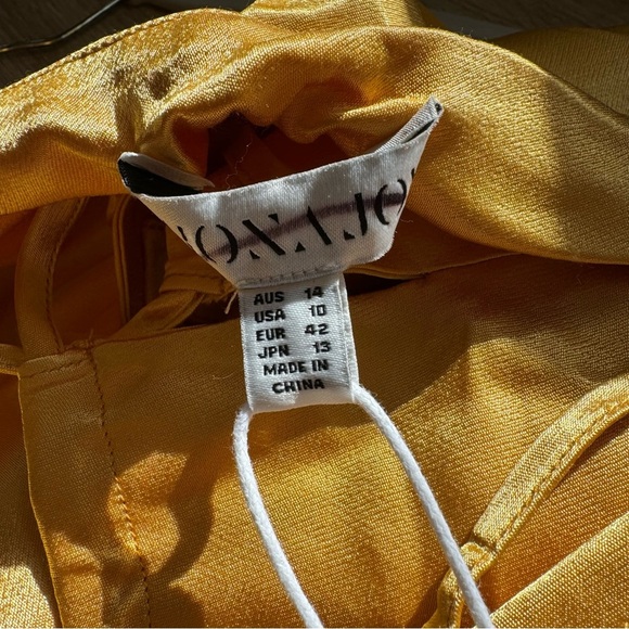 NWT Shona Joy Alma Lace Up Midi Dress Cocktail Cut Out Satin Gold Yellow Size 10 - Picture 7 of 12